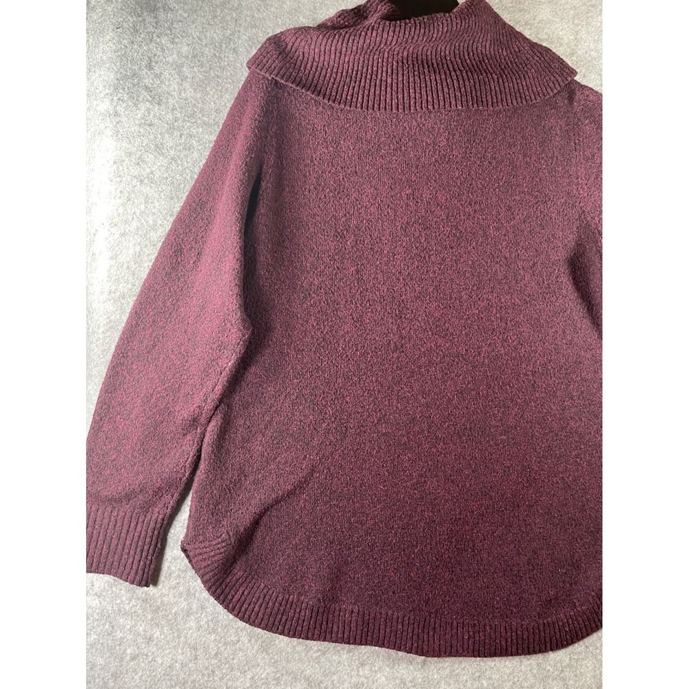 Tahari Womens XL Cowl Neck Sweater Burgundy Marl Knit Long Sleeve Curved Hem - Picture 6 of 7